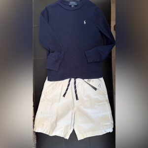 Polo Ralph Lauren Navy Long-Sleeve Top with White Drawstring Shorts NWT